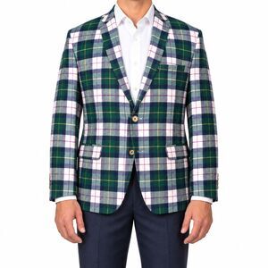Mens 42R Navy Green White Tartan Plaid Lambswool Blazer Sport Coat Christmas NWT